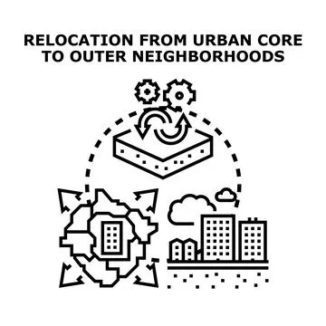 Urban core decentralization movement to outer neighborhoods イラスト素材