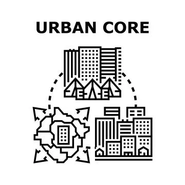 Urban core development concept connecting city districts Stock Illustration