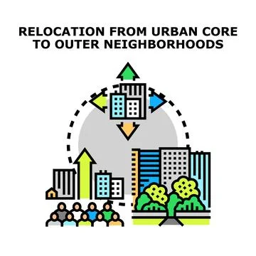 Urban core residents relocating to outer neighborhoods concept Stock Illustration