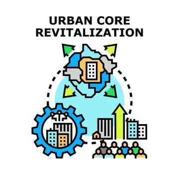 Urban core revitalization process driving city development Stock Illustration