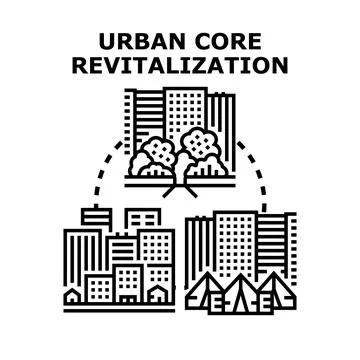 Urban core revitalization process transforming city development Stock Illustration