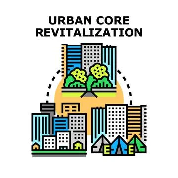 Urban core revitalization process transforming city development Stock Illustration