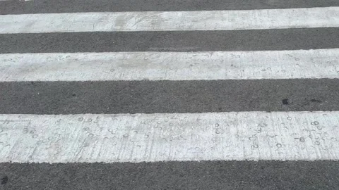 Urban crosswalk texture close-up with worn white stripes Stock Footage 314098122