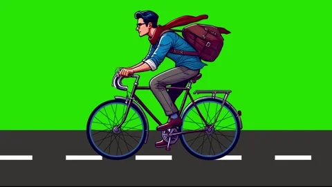 Urban Cyclist with Large Red Backpack Stock Footage 293434153