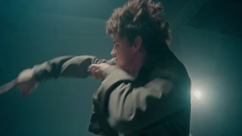 Urban Dance Battle Scene between Man and Woman in Studio Stock Footage 335687712
