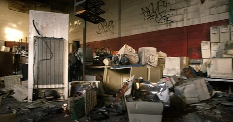 Urban Decay - Abandoned Computers in School Gym - 4K Realtime Stock Footage 86087665