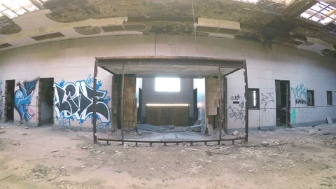 Urban Decay - Abandoned Post Office Window - Drone Stock-Footage 85708607