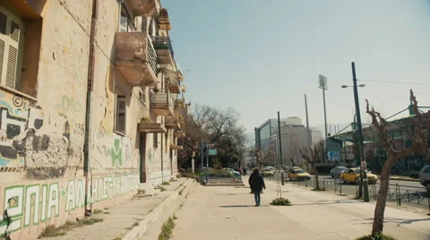 Urban decay day-time, facade of old broken building block Stock Footage 47149169