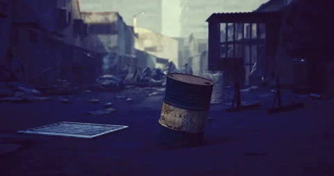 Urban decay with discarded items in a desolate street setting Stock Footage 321780835