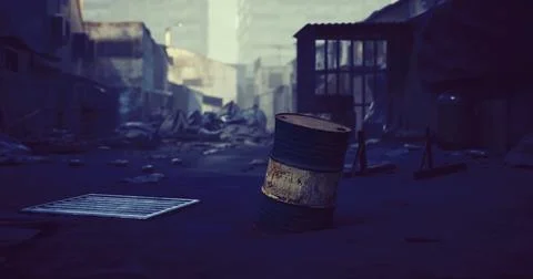 Urban decay with discarded items in a desolate street setting Stock Illustration