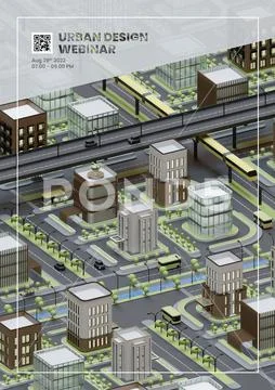 Urban Design Webinar Flyer Template With Isometric 3D Illustration PSD Template