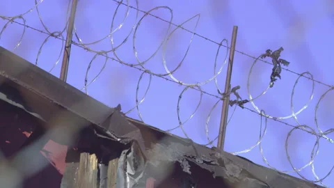 Urban Desolate Trash Barbwire Winter Windy Stock Footage 148122248