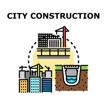Urban development and city construction building infrastructure Stock Illustration