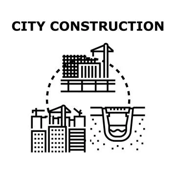 Urban development and city construction building infrastructure Stock Illustration
