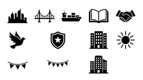Urban development and community cooperation icons for business and city inf.. Stock Illustration