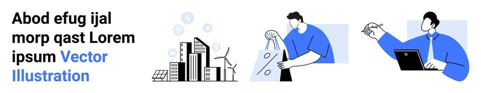 Urban Development and E-Commerce Activities Illustrated with Modern Flat De.. Stock Illustration