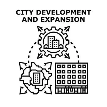Urban development and expansion process vector concept Stock Illustration