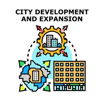 Urban development and expansion process vector concept Stock Illustration