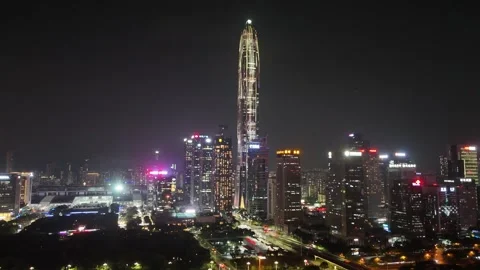 Urban development and night light show in Shenzhen, China, Urban development Stock Footage 340624316