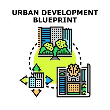 Urban development blueprint creating smart city plan Stock Illustration