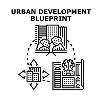 Urban development blueprint creating smart city plan Stock Illustration