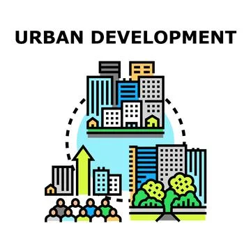 Urban development concept with city planning and community Ilustração Stock