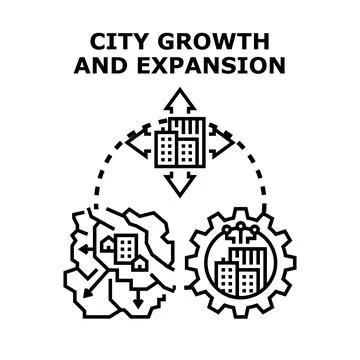 Urban development evolution concept with city growth and expansion Stockillustratie