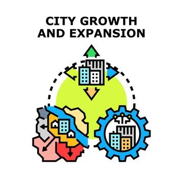 Urban development evolution concept with city growth and expansion Stock Illustration