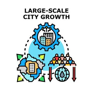 Urban development fueling large scale city population growth Stock Illustration