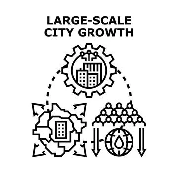 Urban development fueling large scale city population growth Stock Illustration