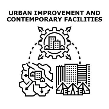Urban development improving city infrastructure and facilities Stock Illustration