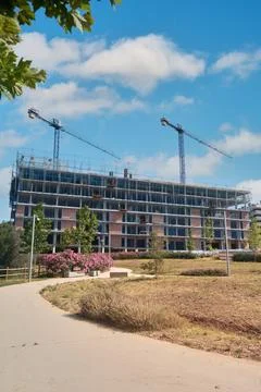 Urban development with multiple cranes Stock Photos