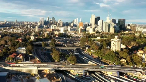 Urban development in North Sydney of multi lane motorway expansion works 4k. Stock Footage 288318220