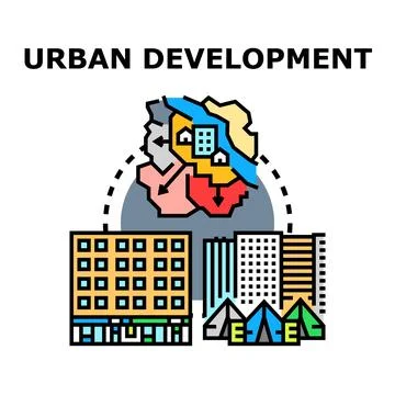 Urban development planning expanding city infrastructure and housing Stock Illustration