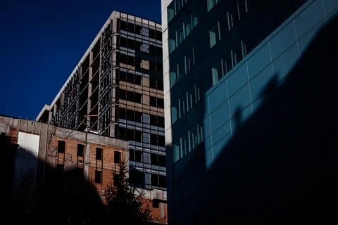 Urban development in progress, old and new architectural styles in a city Foto stock