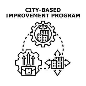 Urban development strategy improving city infrastructure and progress Stock Illustration
