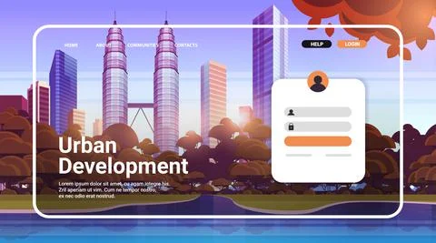 Urban development website landing page template cityscape background horizontal Stock Illustration