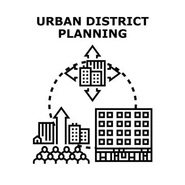 Urban district planning creating smart community development Stock Illustration