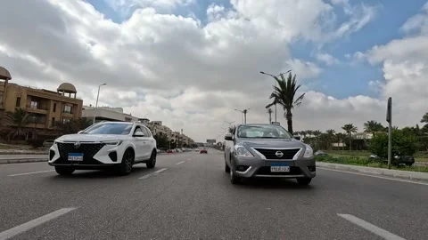 Urban Drive Through Broad City Residential Streets New Cairo Showing Buildings Stock Footage 330114632