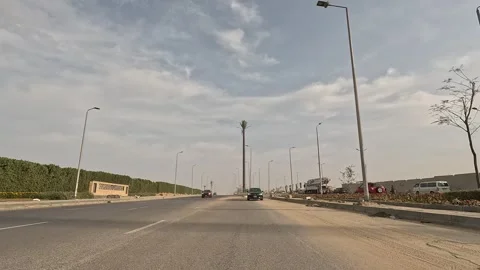 Urban Drive Through Modern Residential Streets New Cairo Showing Buildings Stock Footage 329763560