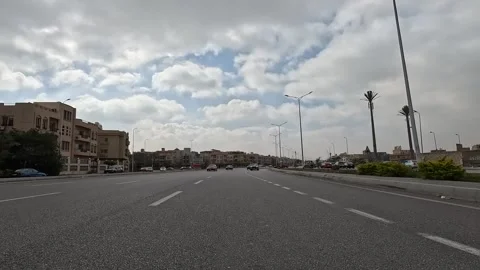 Urban Drive Through Refined Roads New Cairo Showing Buildings Traffic Vehicles Stock Footage 330114570