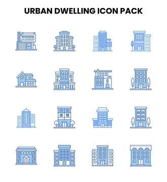 Urban Dwelling Two Colour Design Icons Pack Ilustración de archivo