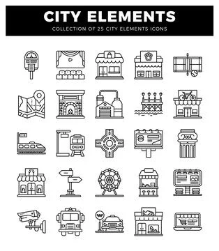 Urban element icons in a linear vector illustration イラスト素材