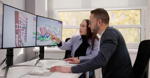 Urban Engineer Uses GIS Software To Inspect Construction Project For Valuatio Stock Photos