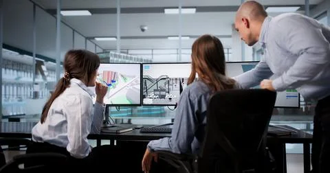 Urban Engineer Utilizing 3D BIM Model For GIS Mapping Training. Stock Photos