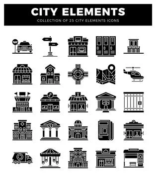 Urban environment icon elements. Vector art. Stock Illustration