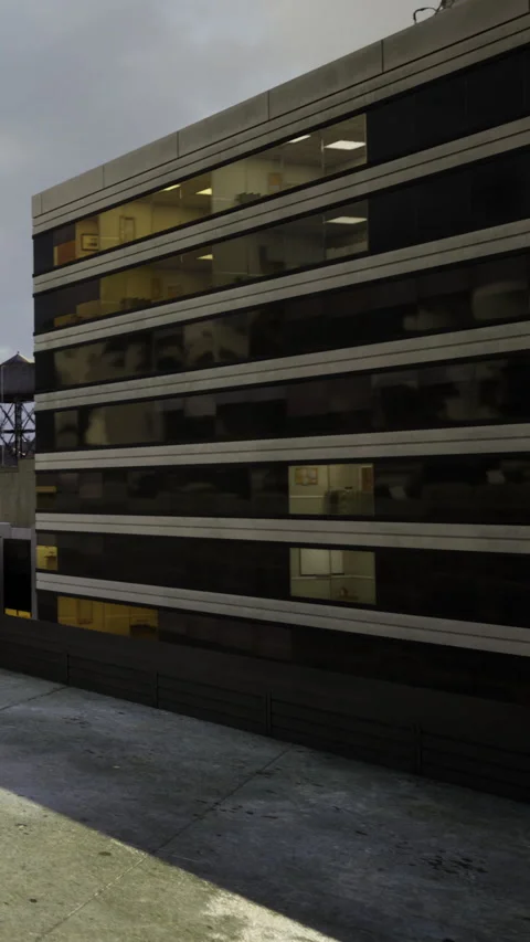 Urban evening reflections on a modern office building facade Stock Footage 331695600