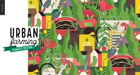 Urban farming and gardening pattern Stock Illustration