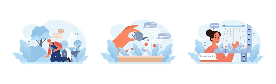 Urban farming evolution set. Flat vector illustration Stock Illustration