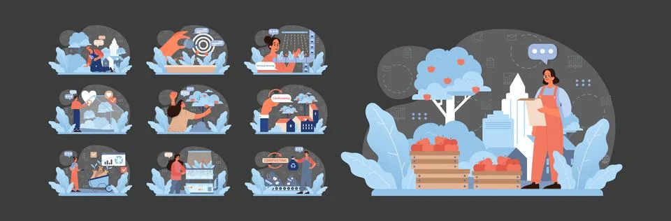 Urban farming set. Flat vector illustration Stock Illustration